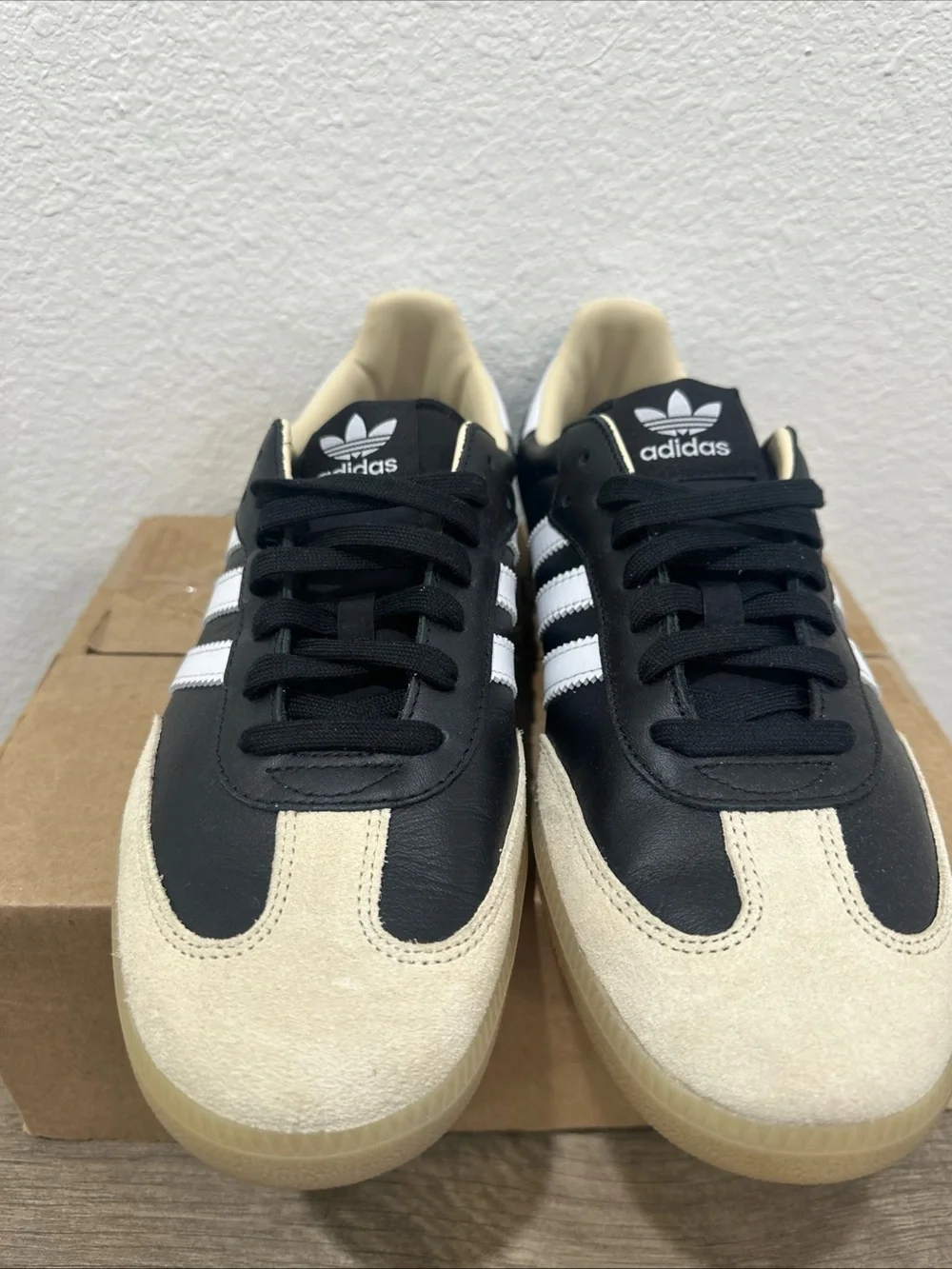 adidas Samba Men’s Black White and Cream Leather Sneakers